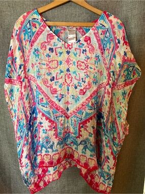 Chico's Pink, Blue & White Printed Lightweight Tunic